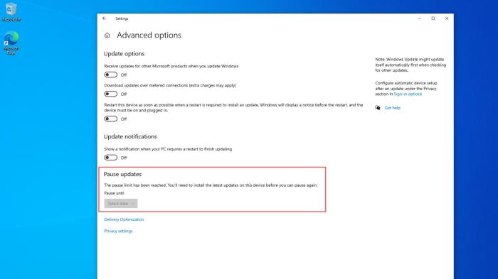 盡管未暫停Windows 10更新,但已達到暫停限制