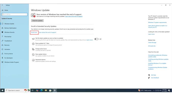 Windows 10的Windows更新頁面提示注冊擴展安全更新