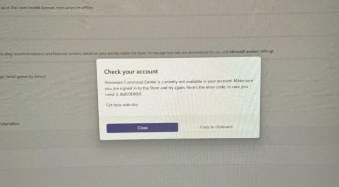 Windows 11 0x803F8001 error